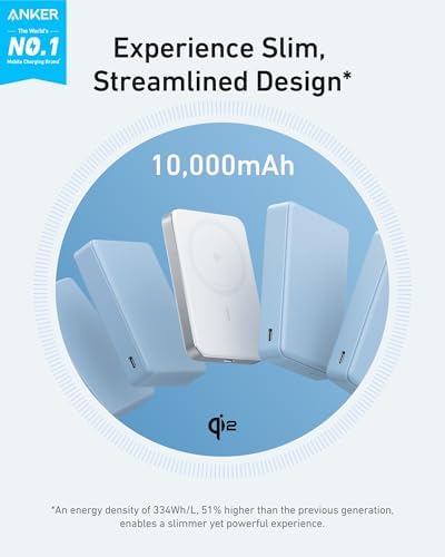 Anker Mag Go 10,000 m Ah Ultra-Slim Magnetic Power Bank – Qi2 Certified 15 W Fast Charger for i Phone 16/15/14/13/12 Series, Ergonomic Design for Effortless Portability and Seamless Charging Experience – Ideal for On-the-Go Lifestyle