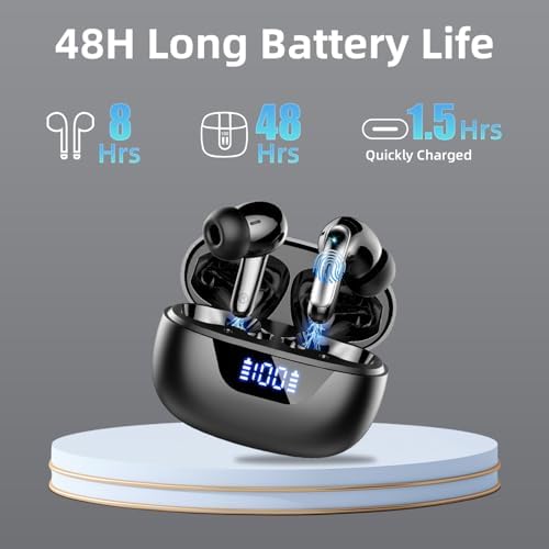 Advanced Bluetooth 5.3 Wireless Earbuds with 48-Hour Playback – Superior IPX7 Waterproof In-Ear Headphones Featuring Touch Controls, LED Battery Indicator, and Integrated Microphone for Exceptional On-the-Go Audio Quality