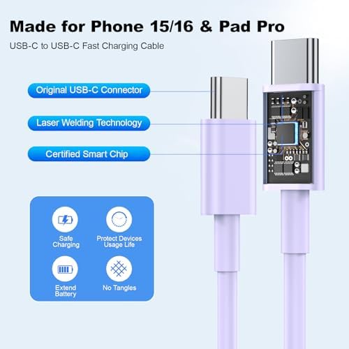 Ultimate Fast Charging Kit for i Phone 16 & Samsung Galaxy – 10 FT USB-C Charger Cable with High-Speed Type C Block – Universal Compatibility for i Phone 16/15/Plus/Pro/Pro Max & Samsung S24/S23/S22/S21 – Reliable, Durable, and Efficient Charging Solution for All Your Devices