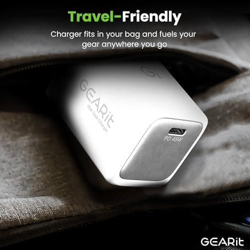 Compact 45 W Ga N USB-C Fast Charger by GEARit – Sleek Power Adapter for i Phone & Samsung Devices | Travel-Ready, Space-Saving Design for Effortless Charging at Home, Office, or On-the-Go | Universal Type-C Solution with Advanced Safety Features and Rapid Charging Efficiency