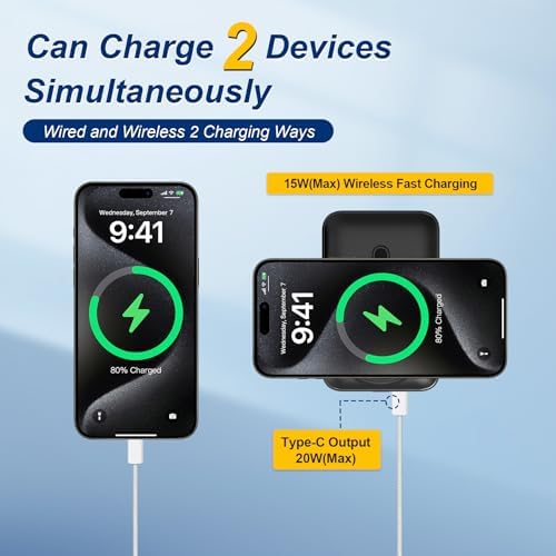 Magnetic Wireless Power Bank 10,000 m Ah with Foldable Stand: Fast Charging Battery Pack for i Phone 12-16 Series – Compact Travel Essential with LED Display and Enhanced Compatibility for Business and Leisure Use
