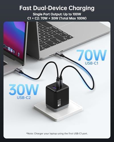 100 W Ga N III USB-C Fast Charger Block – 3-Port Compact Wall Charger for Mac Book Pro/Air, i Phone 16/15, Galaxy S24/S23, i Pad Pro & More – Ultra-Fast 100 W Charging with Advanced Heat Management and Travel-Ready Design – 24-Month Warranty Included