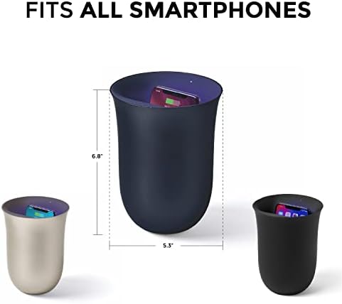 Lexon OBLIO QI Wireless Charger & UV Sanitizer Station – Fast 10 W Charging & Germ-Free Protection in Stylish Dark Blue Design for Enhanced Device Care and Efficient Power Management