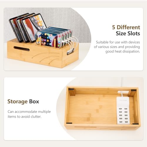 Natural Bamboo Multi-Device Charging Station – Elegant Desk Organizer for Phones, Tablets, and Laptops | Fast Charge & Clutter-Free Solution for Work-from-Home Efficiency | Sustainable & Durable Design for Modern Professionals
