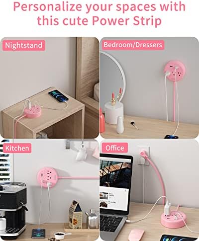 Stylish 25 ft Rose Pink Extension Cord by NTONPOWER – Flat Plug Power Strip with 3 AC Outlets & 2 USB Ports, Versatile Wall Mount Charging Station for Home, Dorm, or Office – ETL Certified for Enhanced Safety and Performance