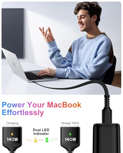 High-Speed 140 W USB-C to Magnetic 3 Charging Cable for Mac Book Air & Pro – 6 ft Durable Cord with Enhanced Compatibility for M1, M2, M3, M4 Models – Effortless Magnetic Connection and Fast Charging Efficiency