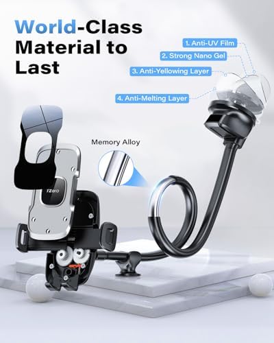 Ultimate 14-Inch Gooseneck Car Phone Mount Holder with Industrial-Strength Suction for Windshield Stability – Hands-Free Universal Cell Phone Holder Compatible with i Phones and Androids for Safe Navigation and Entertainment
