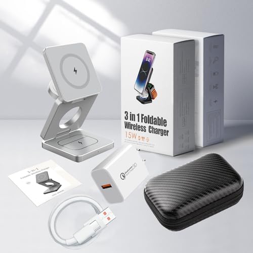 Revolutionary 3-in-1 Foldable Wireless Charging Station for Apple Devices – Ultimate i Phone 15, 14 Pro Max, 13, 12, Apple Watch 9-3, and Air Pods Pro Compatibility in a Compact Design (Black) – Streamlined Charging Efficiency and Portability for Tech Enthusiasts