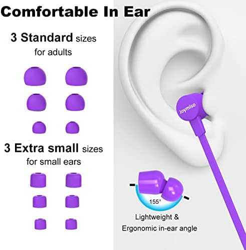 Joymiso Tangle-Free Earbuds for Small Ears – Lightweight In-Ear Headphones with Mic & Volume Control for Kids and Women – Stylish Blue Wired Earbuds with Comfortable Fit & Tangle-Free Flat Cable for Effortless Listening on Cell Phones & Laptops