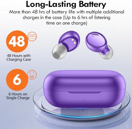 Lanteso Bluetooth 5.3 True Wireless Earbuds – Lightweight Sports Headphones with 48-Hour Playtime, Deep Bass Sound, Built-In Mic for Hands-Free Calls, Stylish Purple Finish for Active Lifestyles – Exceptional Comfort and Immersive Audio Quality