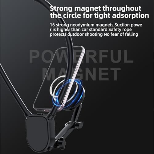Magnetic Neck Phone Holder for Magsafe i Phone 16/15/14/13/12 Pro Models – Hands-Free Vlogging and POV Recording Mount with Adjustable Cradle for Ultimate Comfort and Convenience
