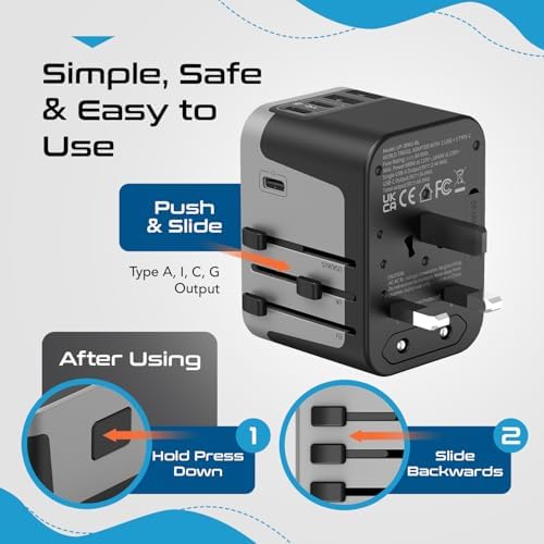 Global Travel Power Adapter – Ceptics 6-in-1 Charger with Dual USB-A & Triple USB-C Ports for Lightning-Fast Charging – Universal Compatibility for USA, EU, UK & AUS Electronics – Ideal for Smartphones, Laptops & Cameras – UP-30 KU-BL for Efficient Multi-Device Charging Solutions