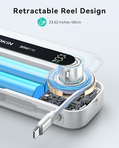 Ultra-Fast 30 W Retractable Portable Charger – 10,000 m Ah Power Bank with Built-In Cables for i Phone, i Pad & Samsung – Airline-Approved Travel Powerbank with Smart Display & Detachable Strap for Ultimate Convenience