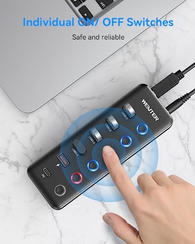 Maximize Your Connectivity with the Wenter 5-Port USB 3.0 Hub – Fast Data Transfer and Type-C Charging Hub for Mac & PC, Featuring Individual LED Switches for Power Management and Enhanced Performance