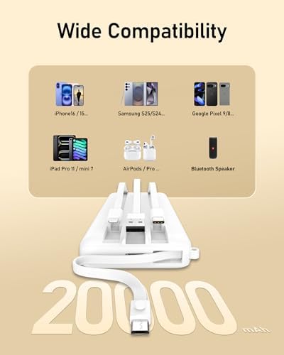 VEEKTOMX 10,000 m Ah Portable Power Bank with Integrated Charging Cables – Slim, Lightweight Fast Charger for i Phone, Samsung, and Android Devices – Essential Travel Companion with Intelligent Charging Technology for On-the-Go Convenience