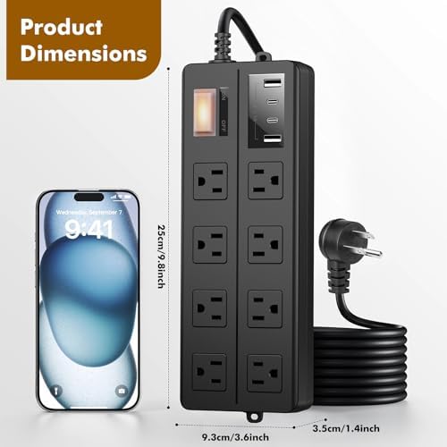 VNJ Outdoor Power Strip: 8 AC Outlets & 4 Fast USB Ports, IPX6 Waterproof Surge Protector with Safety Lock for Secure Connections, ETL-Certified 15 FT Extension Cord – Ideal for Home, Garden, and Commercial Applications