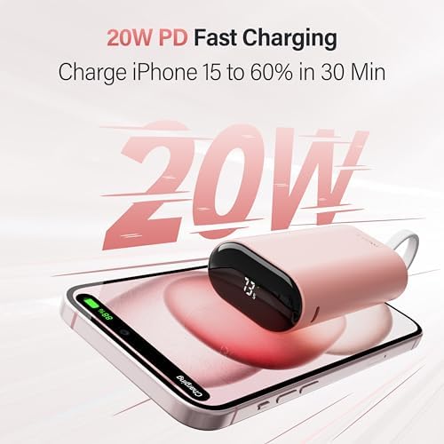 Ultimate i WALK 9600 m Ah Fast Charging Power Bank with Built-in USB-C Cable – 20 W PD External Battery for i Phone 15 Series, Samsung, Android, i Pad Pro/Air & Air Pods – Lightweight & Convenient Charging Solution for Travel & Daily Use