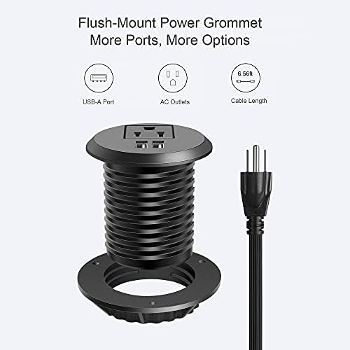 Revolutionize Your Workspace with the 2-Inch Desk Power Grommet Featuring PD 20 W USB-C Fast Charging, Ultra-Flat Plug Design, and Recessed Outlet for Seamless Cable Management – Perfect for Home or Office Use with 6 ft Power Cable (White)