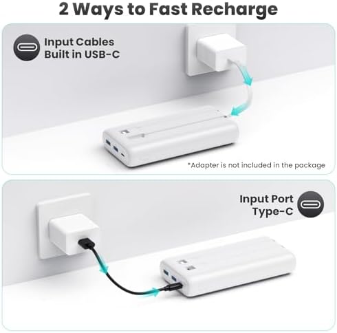 Ultra-High Capacity 40,800 m Ah Power Bank with 25 W Fast Charging – Dual Built-in Cables & 5 Outputs for Quick Device Charging – Compatible with i Phone 16/15 & Android – Sleek Blue Portable Charger for On-the-Go Power Solutions