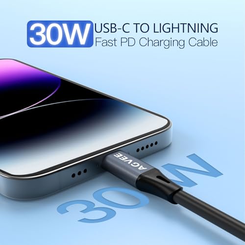 AGVEE 2 Pack 3 ft Coiled USB-C to Lightning Charging Cable – MFi Certified 30 W PD Fast Charging Cord for i Phone, i Pad, and i Pod with Tangle-Free Design in Sleek Dark Gray – Perfect for Car Use and Enhanced Device Performance