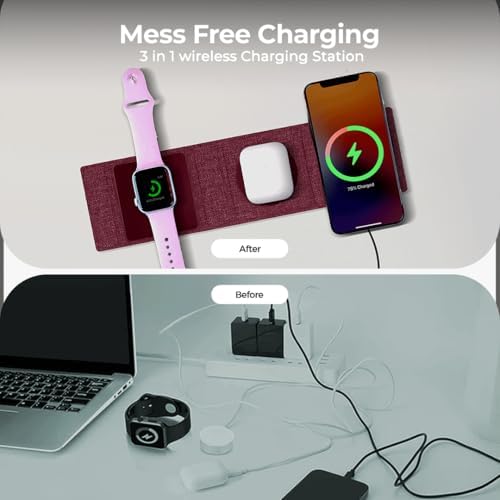 ZTAR 3-in-1 Wireless Travel Charger: Ultimate Mag Safe-Compatible Charging Pad for i Phone 16/15/14/13/12, Samsung Galaxy, Air Pods & Apple Watch – Portable Foldable Design for Effortless Travel & Rapid Multi-Device Charging