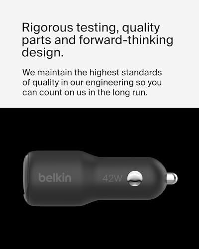Belkin Boost Charge 42 W Dual Port Fast Car Charger – Rapid USB-C & USB-A Charging for i Phone 16, Galaxy S25, Pixel 9, Nintendo Switch 2 – Compact Black Design for Ultimate Portability and Device Compatibility