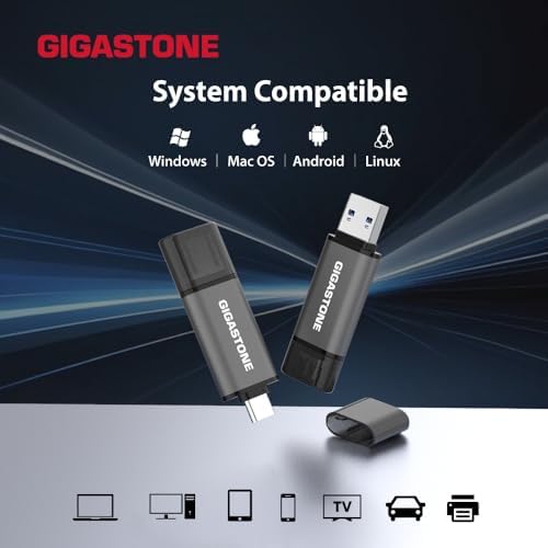 GIGASTONE 16 GB Dual Flash Drive Pack – Ultra-Fast 2-in-1 USB 3.2 Gen 1 with Type-A & Type-C Connectors for Seamless Data Transfer Across Smartphones, PCs, Macs, and More – Plug & Play Design with 100 MB/s Speed and Compact Cap for Easy Portability – Perfect for Students and Professionals