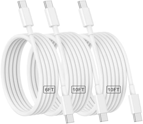 Ultra-Fast USB C to C Charging Cable Set for i Phone 15, i Pad Pro, and Mac Book – 3-Pack Bundle with 60 W Power Delivery, 6 ft & 10 ft Lengths – Superior Compatibility for All USB-C Devices, Durable & Tangle-Free Design for Ultimate Convenience