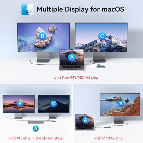 Maximize Your Workspace with LIONWEI USB-C Hub – Dual Monitor Adapter for 4 K@60 Hz Video Output, Ultra-Fast 10 Gbps Data Transfer & 100 W PD Charging, Perfect for Mac Book Pro/Air & Windows Laptops