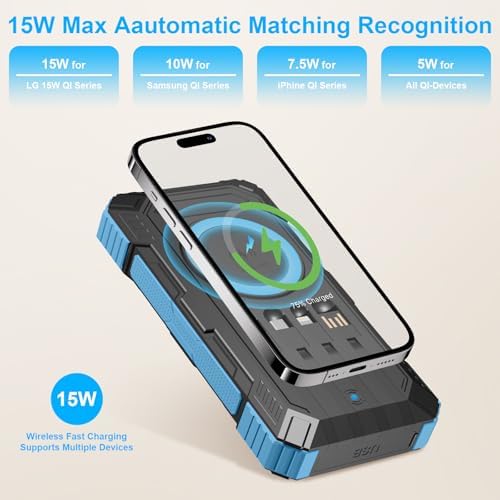 Ultra-Reliable 49,800 m Ah Solar Power Bank – High-Speed Wireless Charging with 4 Built-In Cables & 22.5 W QC3.0 Technology – IP65 Waterproof Emergency Battery for Outdoor Adventures – Charge 6 Devices Simultaneously, Compatible with Smartphones & Tablets
