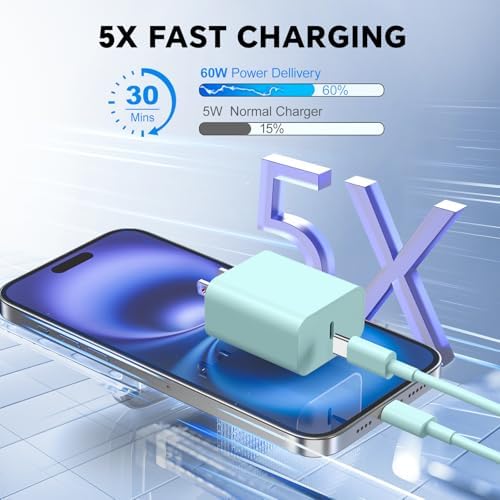 20 W Dual USB-C Fast Charger Block for i Phone 15/16 Series – Includes Two 10 FT USB-C Charging Cables, Perfect for Pro Max, Plus, Pro, i Pad Pro/Air – Compact, High-Speed Charging Solution (2 Pack, Black)