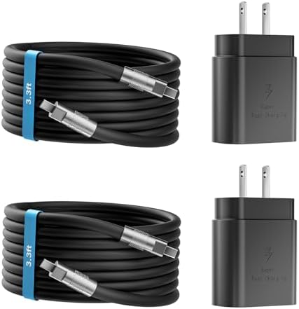 Dual Pack 45 W USB-C Charger Block with 3.3 FT Fast Charging Cables – Ultimate Universal Compatibility for i Phone 15/16 and Samsung Galaxy S24/S23/S22 Ultra/Note 20 – Rapid Power Delivery and Enhanced Portability for Home, Office, and Travel – Durable Charging Solution for All Devices