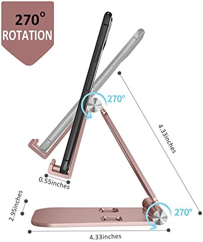 Fully Foldable Cell Phone Stand Holder for Desk Adjustable iPhone Stand Aluminum Compatible with 4″-10″ Phone/Kindle/Tablet/iPad/iPhone – Rose Gold + Spearmint Green – Enhanced Compatibility and Speed