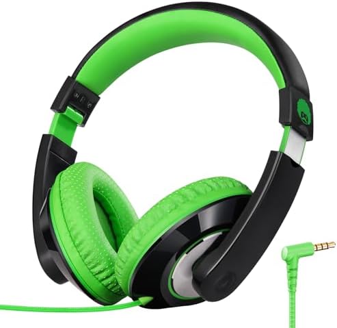 Rockpapa Kids Over-Ear Headphones – Lightweight Wired Audio Gear for School, Travel, and Home – Stylish White and Blue Design for Boys and Girls – Immersive Sound Quality with Adjustable Comfort and Durable Build for Young Audiophiles