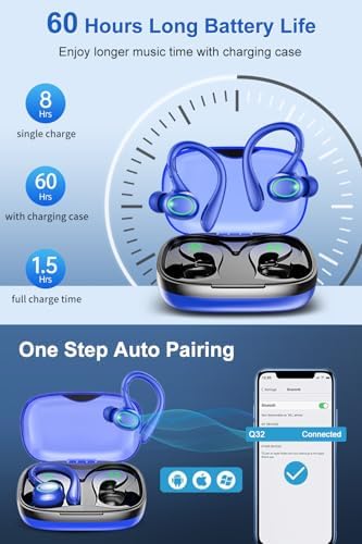 Revolutionize Your Audio Experience with 60-Hour Playtime Bluetooth 5.3 Wireless Earbuds – Advanced Noise Cancelling for Crystal Clear Sound, IPX7 Waterproof Durability, Real-Time LED Battery Monitoring, Ideal for Athletes and Outdoor Enthusiasts (RED)