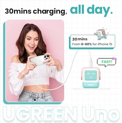 UGREEN Uno 30 W Compact Ga N USB-C Charger Block – Fast Charging Solution for i Phone 16/15/14, Galaxy S25/S24/S23, Pixel 9/8/7, and Mac Book Air – Stylish Purple Finish with Enhanced Safety Features for Everyday Portability