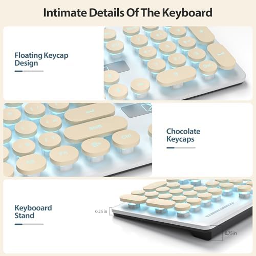 Elevate Your Workspace with the Fogruaden Retro Typewriter Keyboard – Stylish Full-Size USB Design, 104 Round Keys, and White LED Backlighting for Effortless Night Use, Ergonomic & Silent Membrane Keys Perfect for Windows PC and Laptops, Ideal for Writers and Gamers Seeking a Unique Vintage Touch