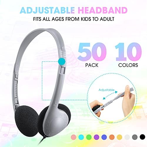Chumia 50-Piece Classroom Over-Ear Headphones Set – Stylish Dark Blue Adjustable Earphones for Kids, Teens & Adults – Ideal for Enhancing Online Learning, Group Collaboration & Device Compatibility