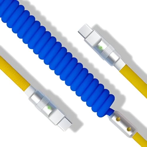 Experience Unmatched Performance with the 120 W High-Speed USB Type C Fast Charger Cable – 3 ft Stylish Spring Design in Vibrant Blue & Yellow, Perfect for Galaxy, i Phone, Note, Tablets & More – Durable, Tangle-Resistant for Ultimate Convenience and Enhanced Compatibility