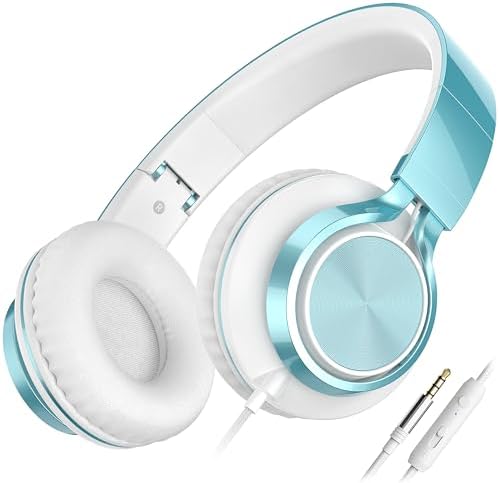 Premium AILIHEN C8 Kids Wired Headphones – Foldable On-Ear Design with Adjustable Volume Control and Built-In Microphone for Safe Listening – Perfect for School, Travel, and Home Use (Black/Blue) – Exceptional Sound Quality for Young Audiophiles and Learning Environments