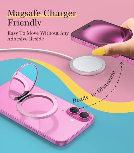 Cell Phone Stand Compatible with Magsafe Mirror Mount [Anti-Scratch & Portable] Girls Women Magnetic Travel Makeup Mirror Desk Fits for iPhone 16/15/14/13/12 Plus Pro Max (Pink) – Enhanced Compatibility and Speed