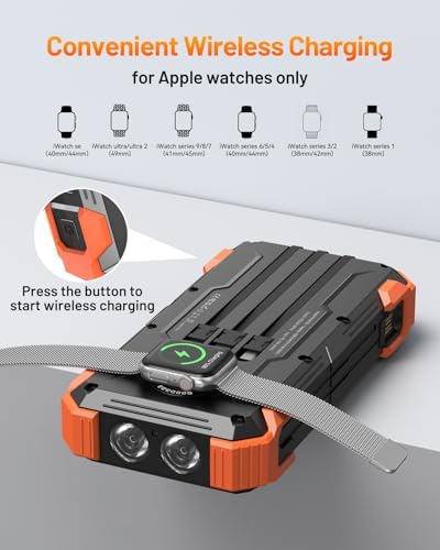 Ultimate GOODaaa Solar Power Bank – 42,800 m Ah High-Capacity Portable Charger with 20 W Fast Charging, Integrated Cables, Wireless Charging for Apple Watch, LED Flashlight, Carabiner & Built-in Thermometer – The Essential Outdoor Power Solution for Adventurers and Travelers