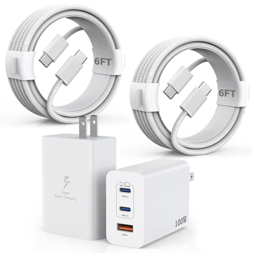 Power Up Your Devices with the Ultimate 100 W USB-C Fast Charger Bundle Featuring 6 FT Braided Cables – Dual Pack of 140 W USB-C to C Woven Cords Perfect for Mac Book Pro, i Phone 15/16, and i Pad Pro – Efficient Multiport Charging Station with Premium Safety Features for All USB-C Devices