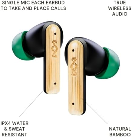 House of Marley Little Bird Eco-Conscious True Wireless Earbuds – Exceptional Audio Quality with Touch Controls, Integrated Mic, 24-Hour Battery Life, and USB-C Fast Charging – Ideal for Gamers and Music Enthusiasts (Red) – Experience Sustainable Sound Innovation for Everyday Use