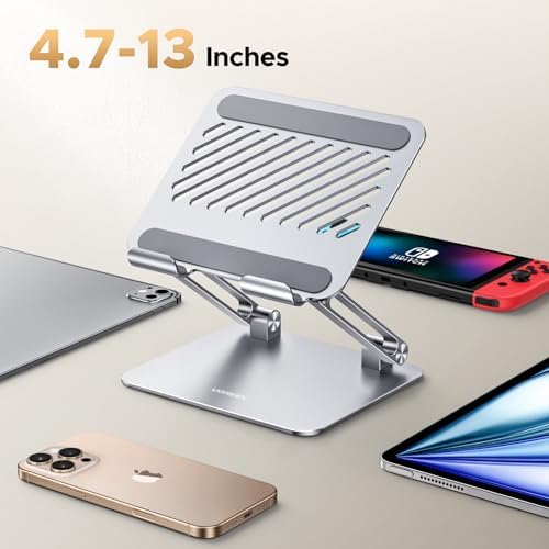 UGREEN Premium Adjustable Aluminum Tablet Stand Holder – Dynamic Multi-Angle Desk Accessory for i Pad Pro, Air, Mini, and Smartphones – Dual Rod Engineering for Unmatched Stability – Perfect for Home Office and Enhanced Productivity – Transform Your Viewing and Work Experience
