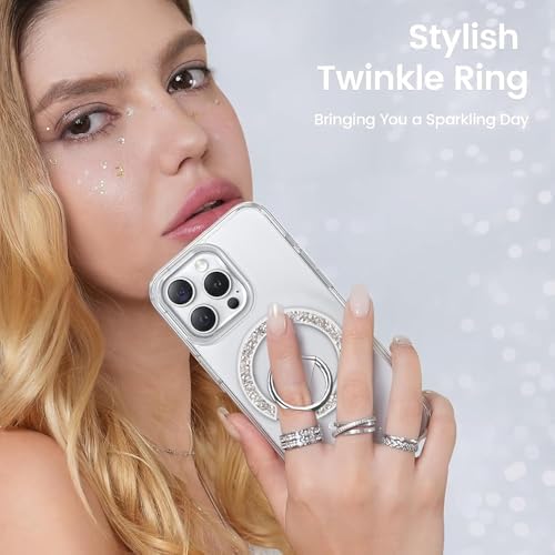 Glitter Silver Magnetic Phone Ring Stand – Ultra-Thin, 360-Degree Rotating Grip for i Phone 16/15/14/13/12 – Stylish Finger Loop Holder Enhancing Usability and Drop Protection