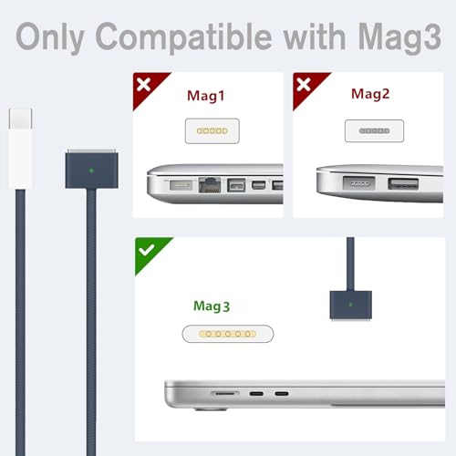 Upgrade Your Charging Game: 140 W USB-C to Magnetic 3 Cable (2 m/6.6 ft) for Seamless Compatibility with 2022/2023 Mac Air & Pro Models, Enhanced Rapid Charging & Durable Braided Design for Optimal Performance and Convenience