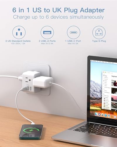 Ultimate European Travel Plug Adapter Set – Dual Pack Universal Power Converter with 3 AC Outlets and 3 USB Charging Ports (including USB-C) for Efficient Power Solutions in Italy, Spain, France, Germany, and Iceland – Essential Accessory for Global Travelers Seeking Versatile Compatibility and Rapid Charging Efficiency