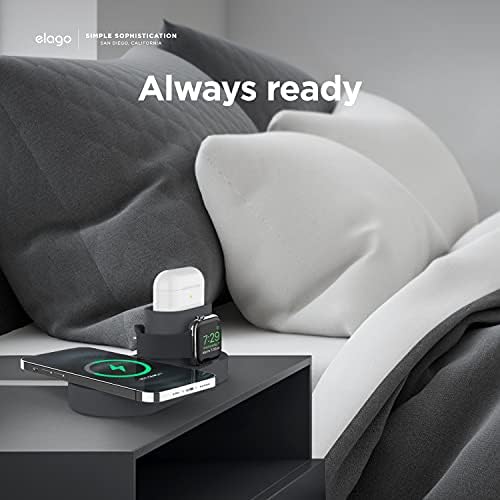 elago Mag Safe Multi-Device Charging Hub – Streamlined Charging Station for i Phone 16/15/14/13/12, Air Pods Series 4/Pro 2/Pro/3, and All Apple Watch Models – Sleek Dark Gray Finish for Effortless Organization and Rapid Power-Up (Cables Not Included)
