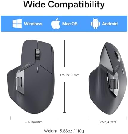 Revolutionize Your Workflow with Rapoo MT760 Multi-Device Wireless Mouse – Effortlessly Connect Up to 4 Devices with Bluetooth 5.0 & 2.4 G, 11 Customizable Buttons, 4 K DPI Precision, and 90 Days of Uninterrupted Battery Life – Perfect for Professionals and Tech Enthusiasts in Sleek Matte Black